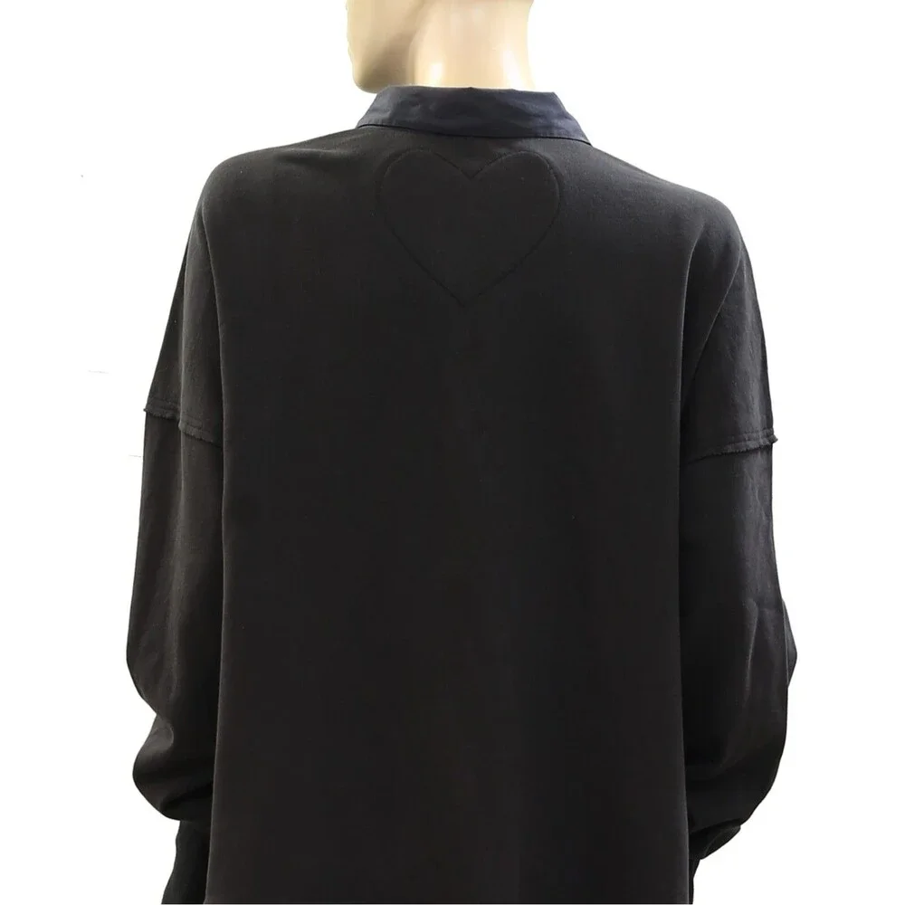 Free People Olivia Sweatshirt Top Black Oversized Cotton Slouchy S NWT 274371